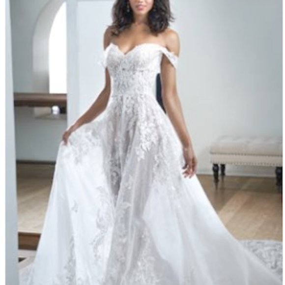 Jasmine Couture Wedding Gown - Embroidered Lace Ball Gown with Portrait Neckline - Picture 5 of 8